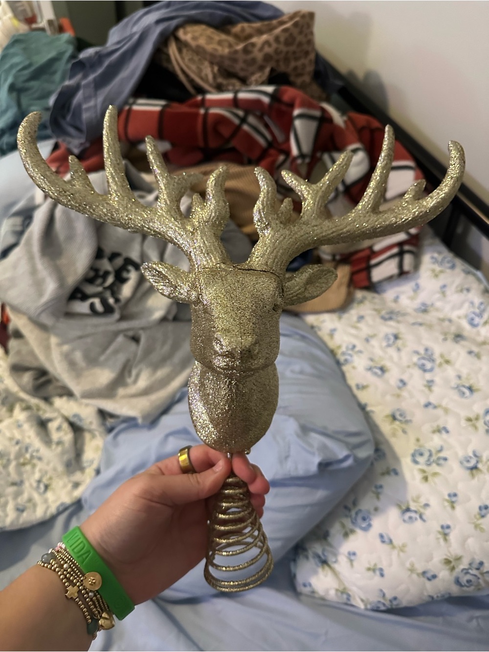 Gold Glitter Reindeer Tree Topper - Holiday Home Decor